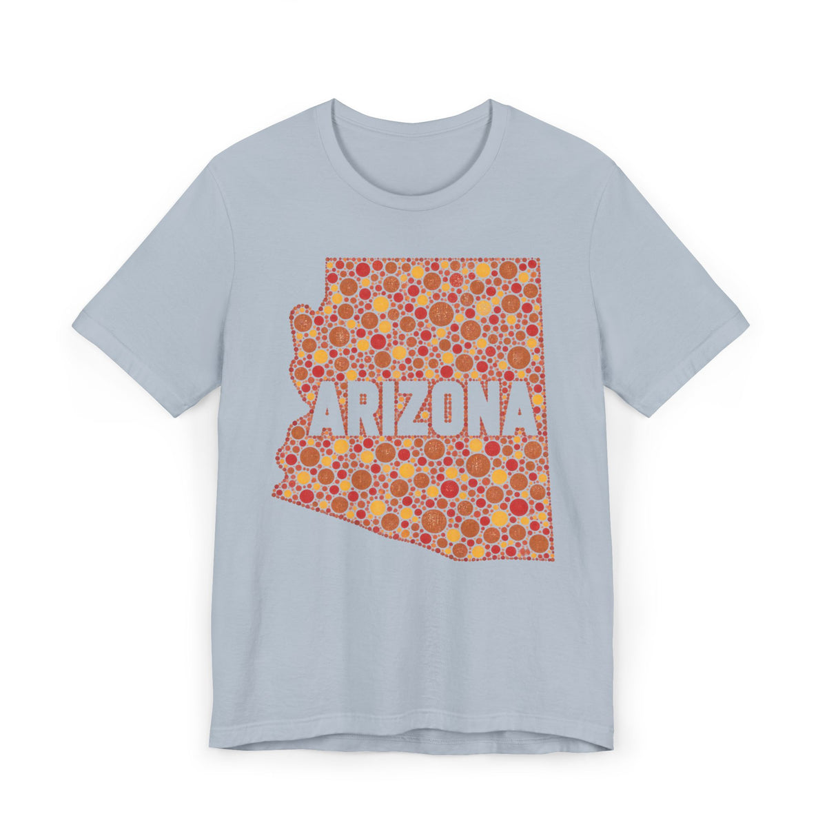 Light blue T-shirt with orange patterned Arizona graphic front