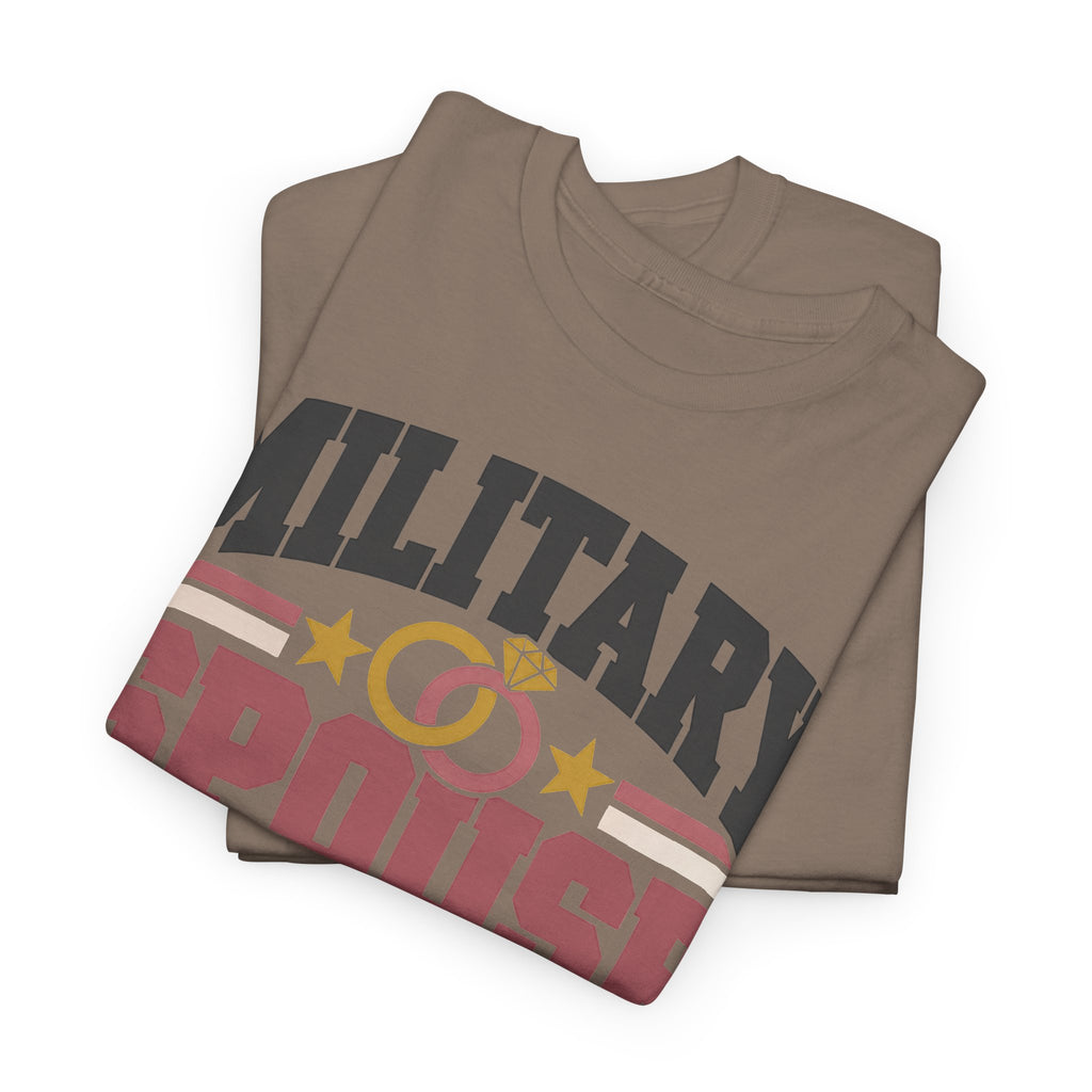 Brown crew-neck graphic T-shirt with retro patriotic text and star accents