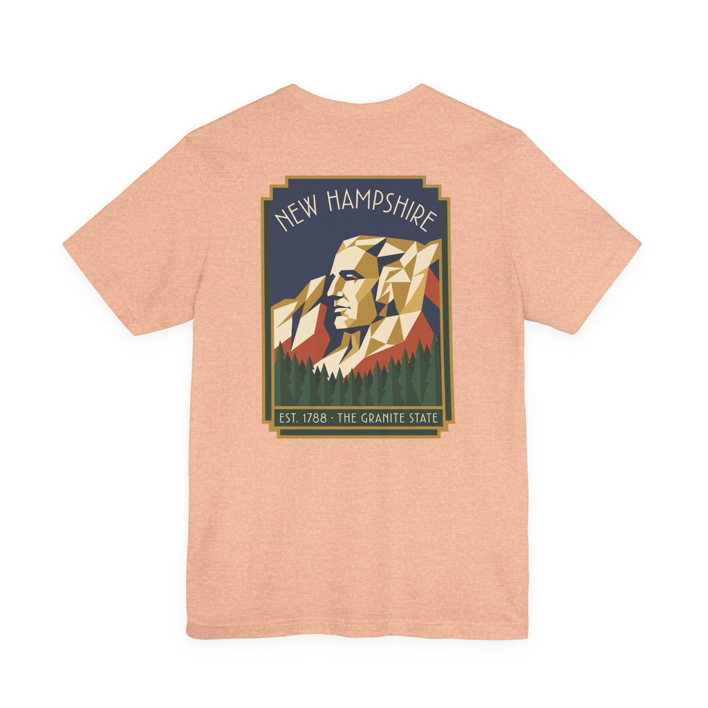 Graphic T-shirt in peach with square mountain face graphic centered