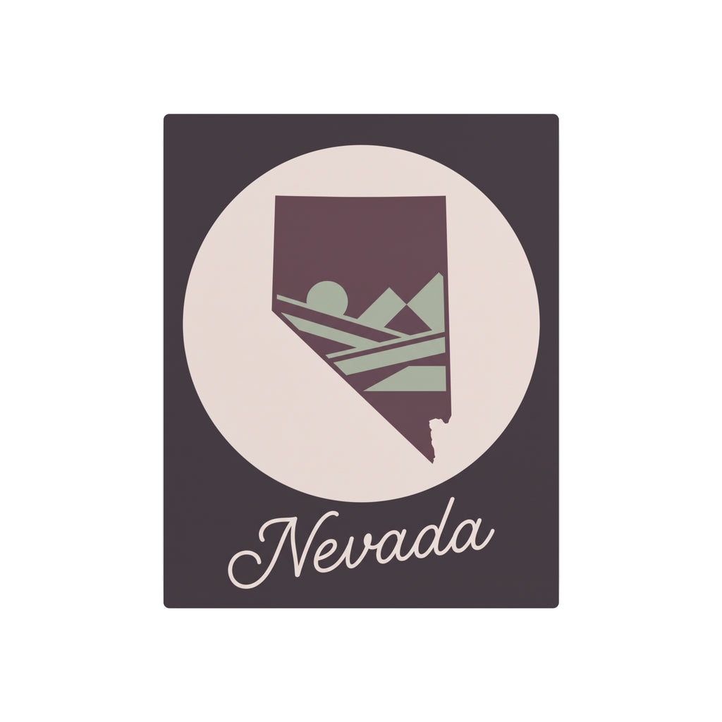 Nevada state metal wall art sign, mauve map silhouette in circular design with Nevada text