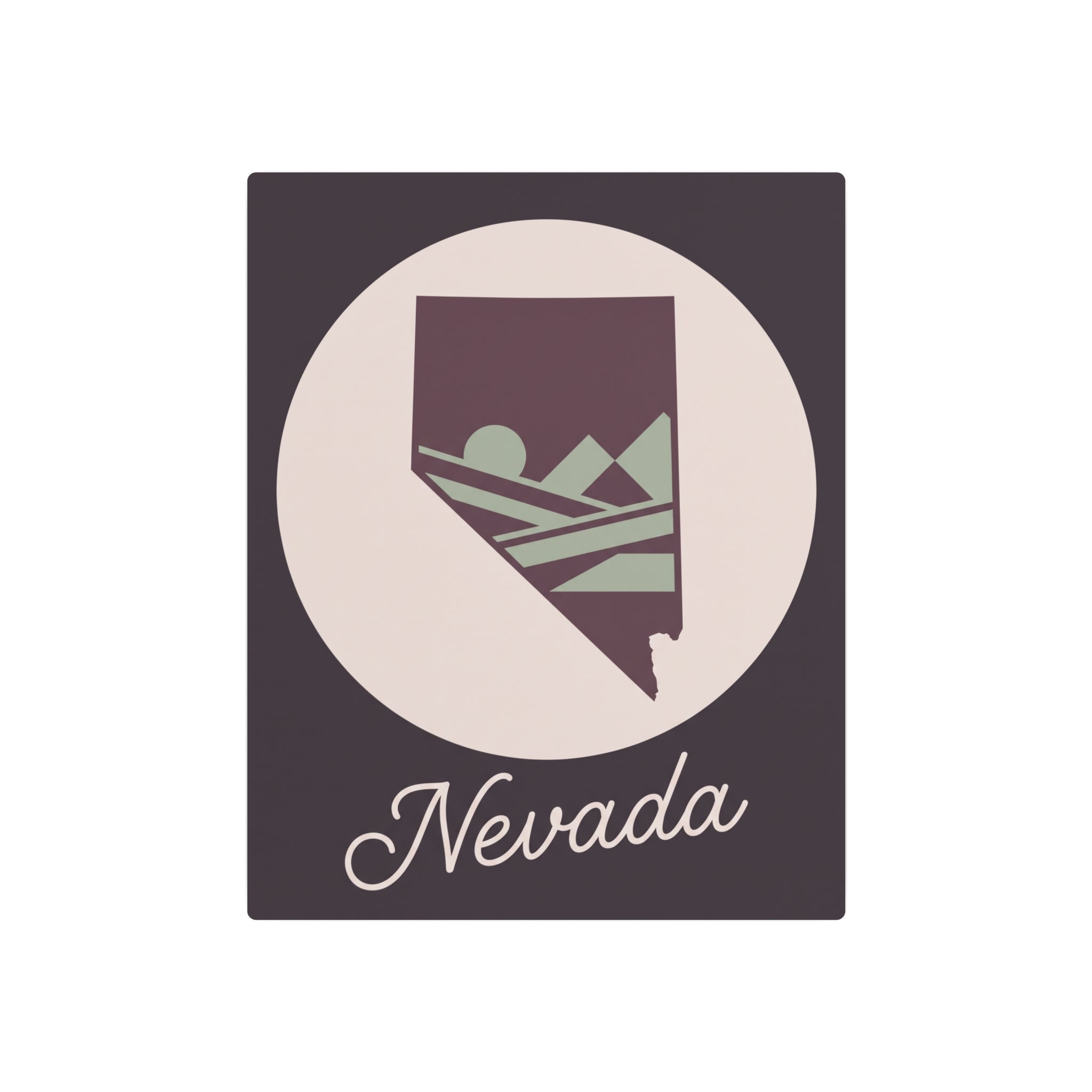 Nevada state metal wall art sign, mauve map silhouette in circular design with Nevada text