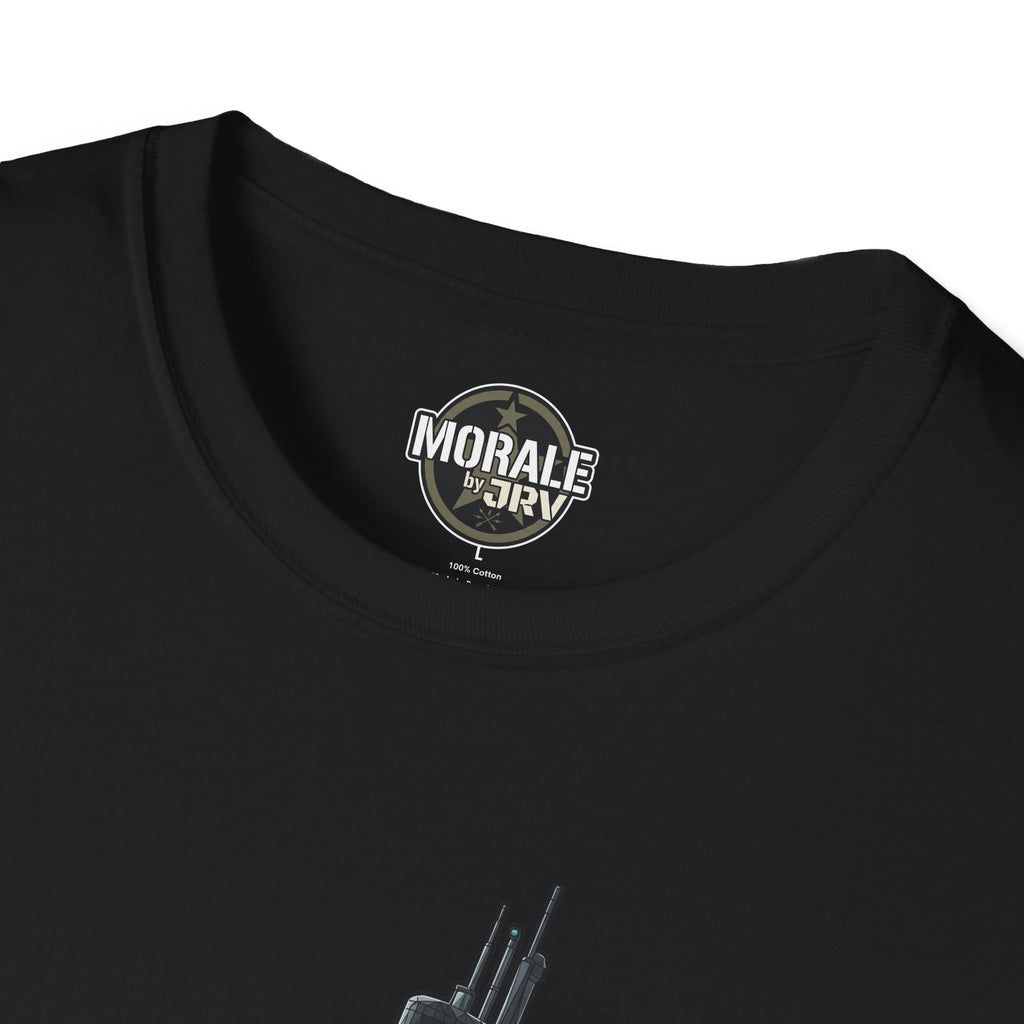 Silent Service T-shirt, black: neckline logo patch and top of submarine graphic