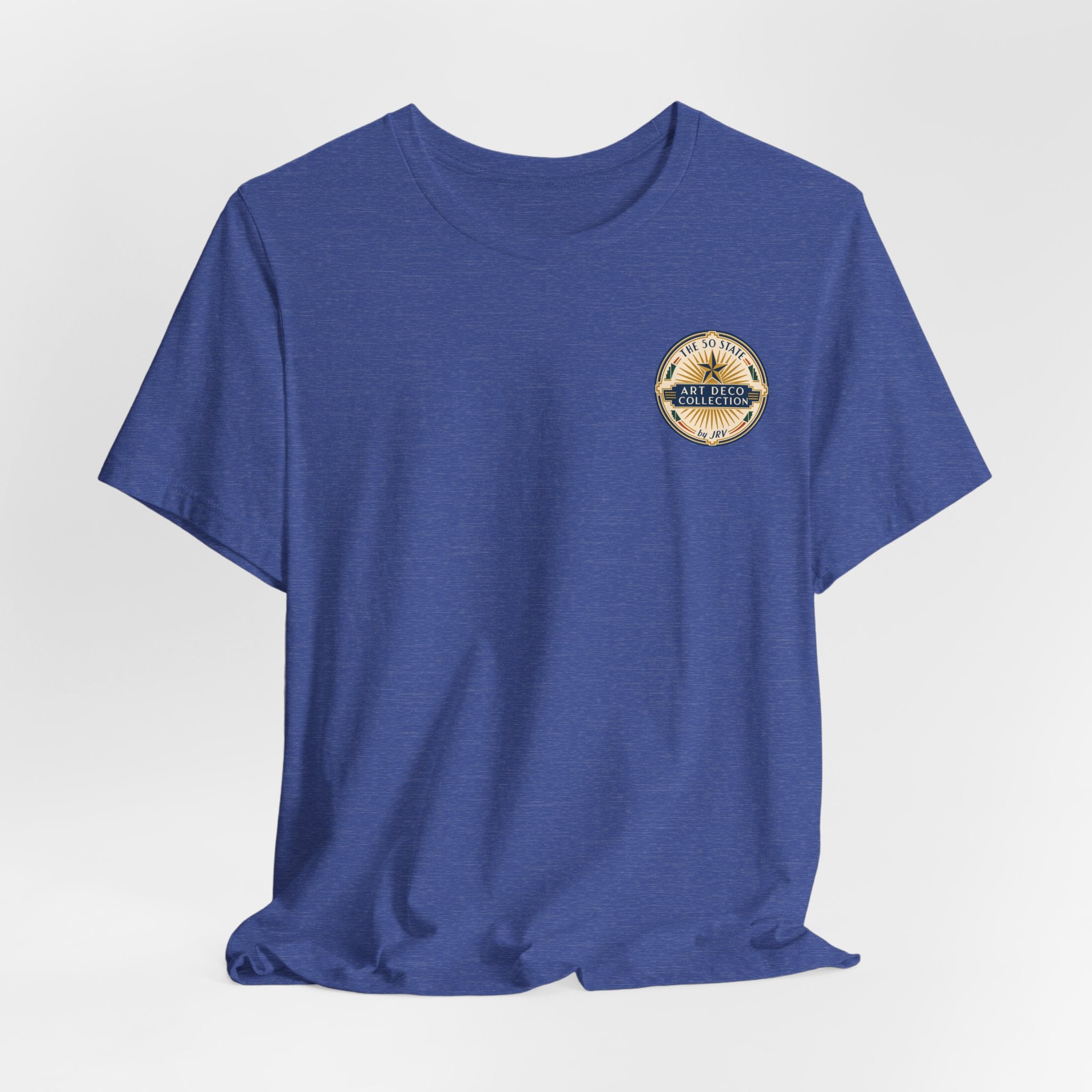 Blue T-shirt with round chest logo patch