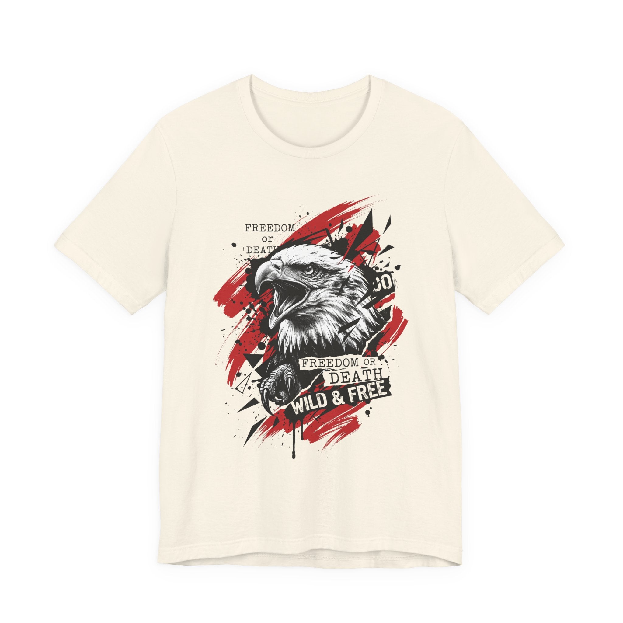 Cream eagle graphic T-shirt with red splatter circle and front eagle head print