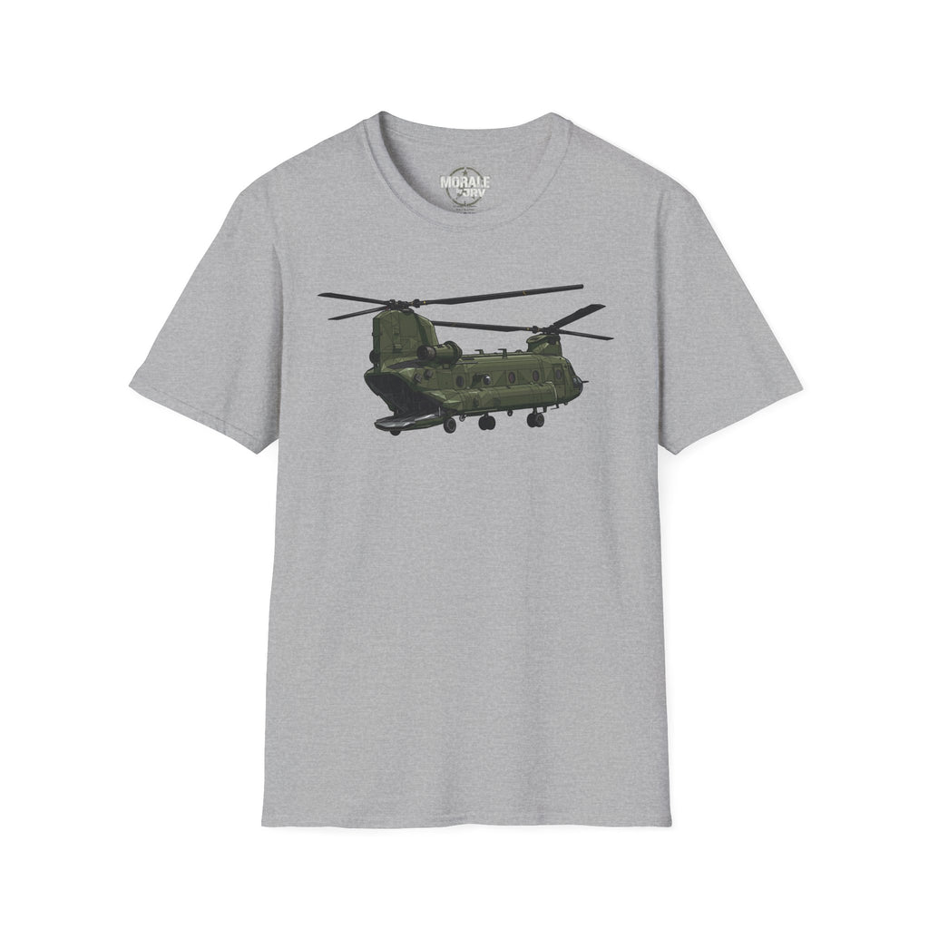 Sport Grey CH-47 Chinook T-Shirt with green helicopter graphic on front