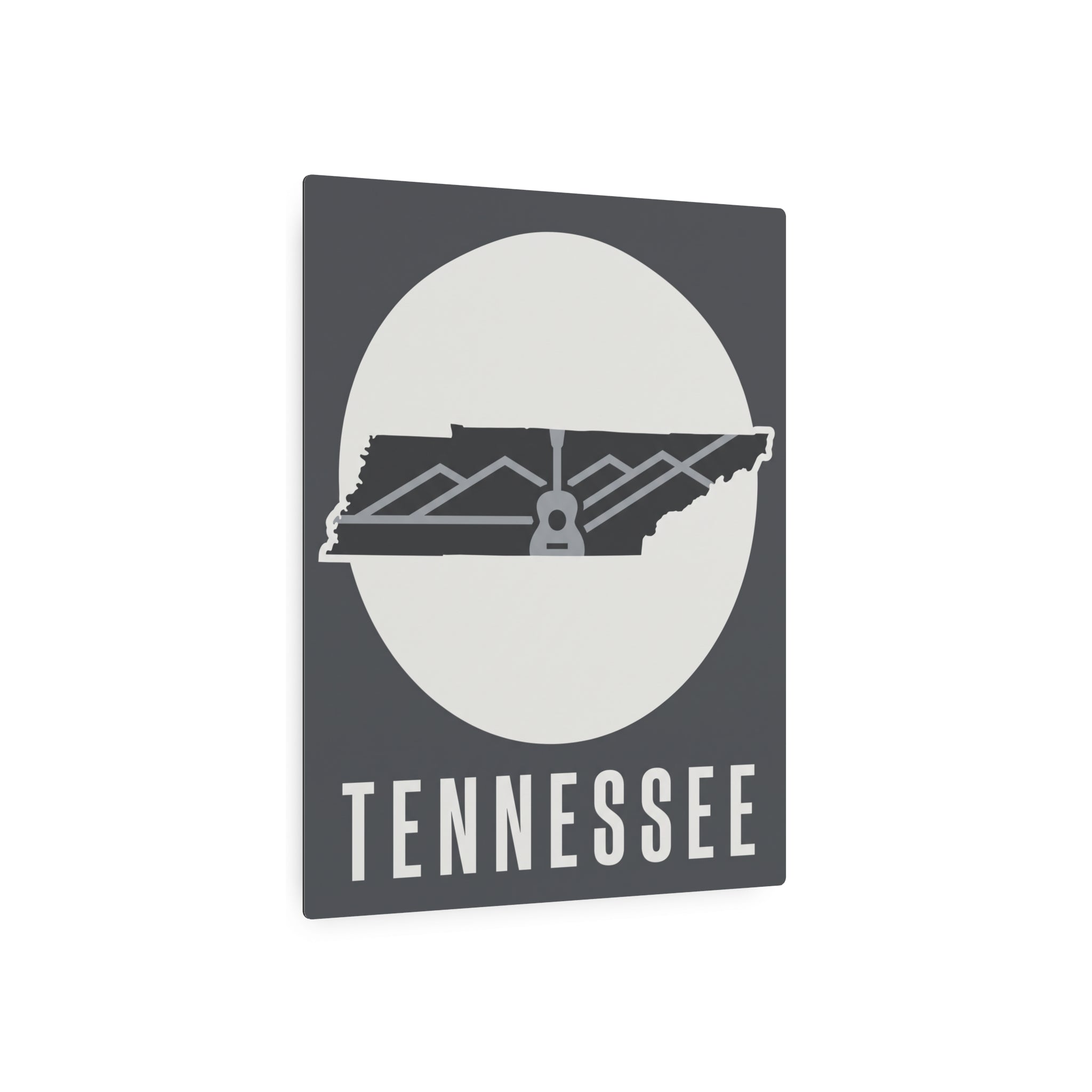 Tennessee metal wall art front view, dark square with circular skyline and text