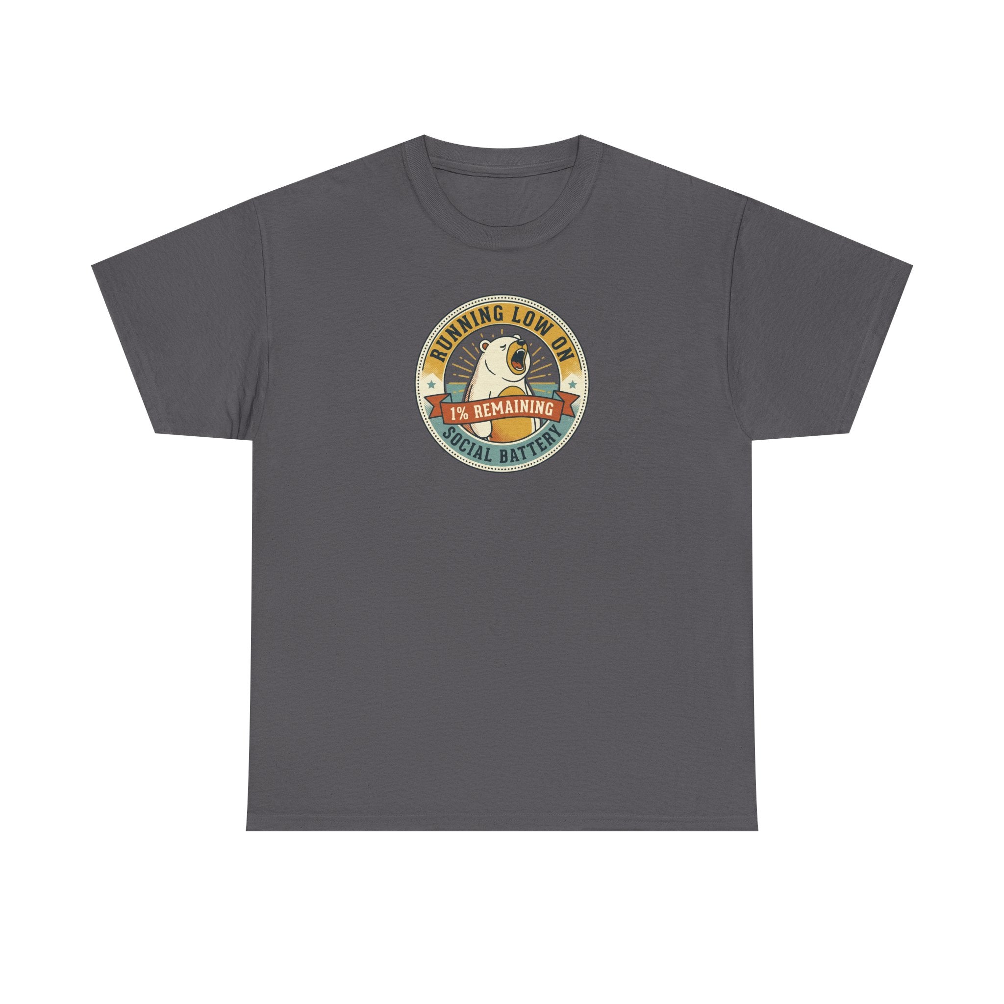 Charcoal graphic T-shirt with circular bear badge logo