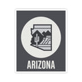 Kiss-cut style Arizona badge sticker with white circle desert icon and ARIZONA text