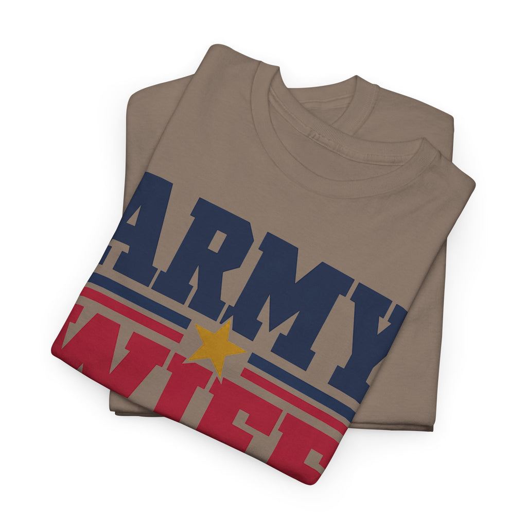 Brown T-shirt with patriotic block-letter graphic and gold star