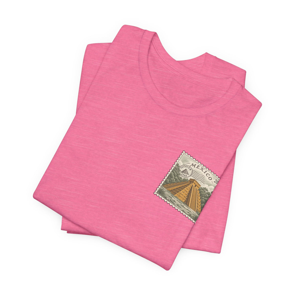 Pink T-shirt stack with Mexico postage stamp logo on front