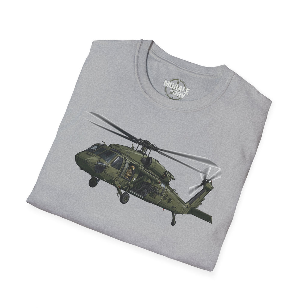 Black Hawk T-Shirt in Dark Heather Grey, helicopter graphic across chest