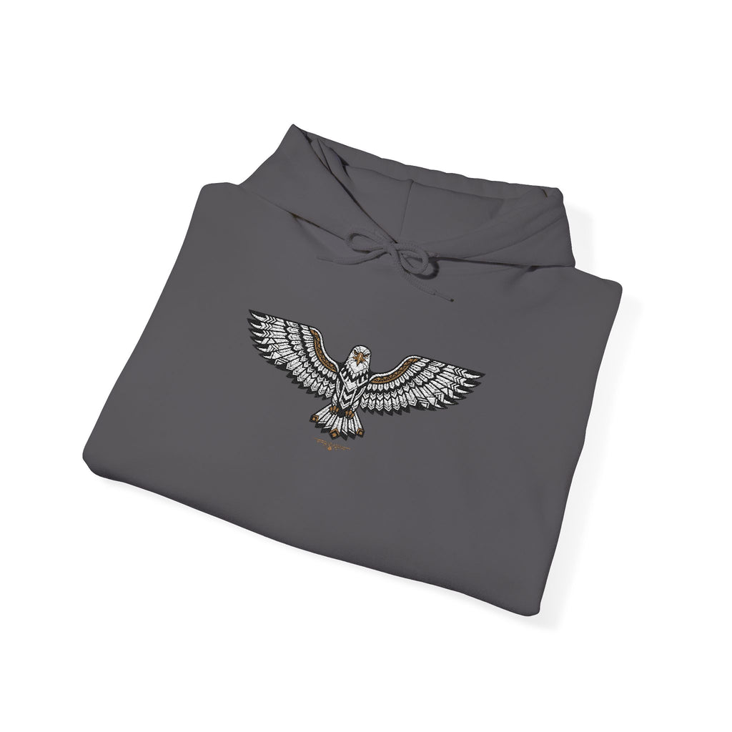 Dark gray hoodie with rhinestone eagle graphic on chest and drawstring hood