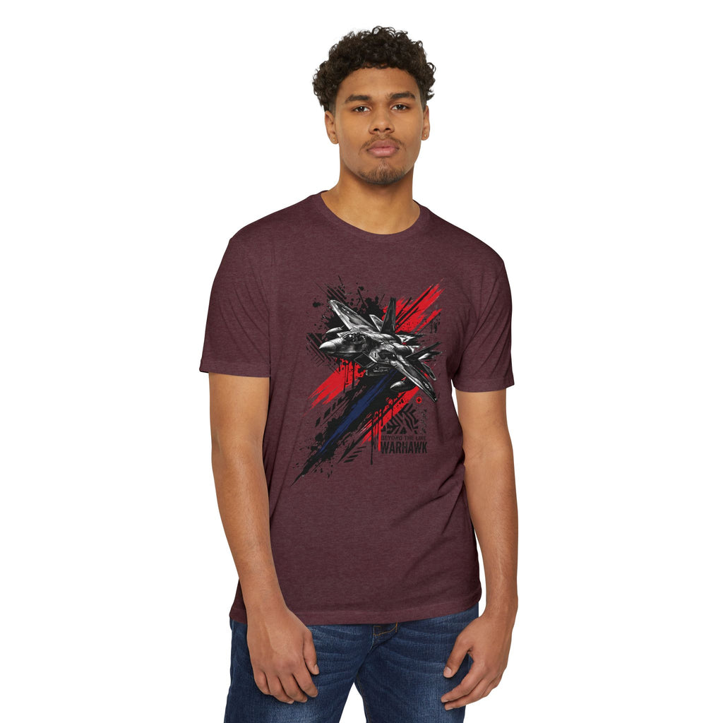 Men's burgundy T-shirt with jet graffiti graphic on the chest