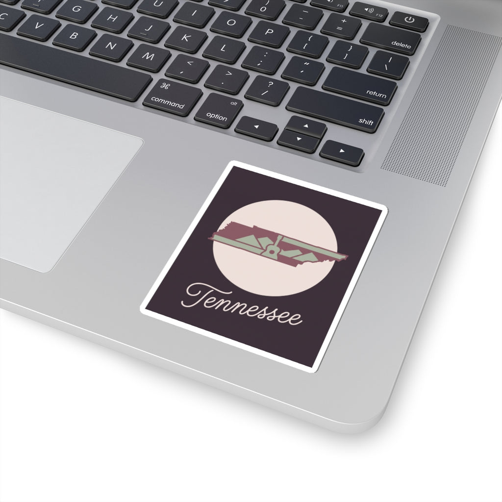 Tennessee decal sticker placed on laptop keyboard with “Tennessee” text