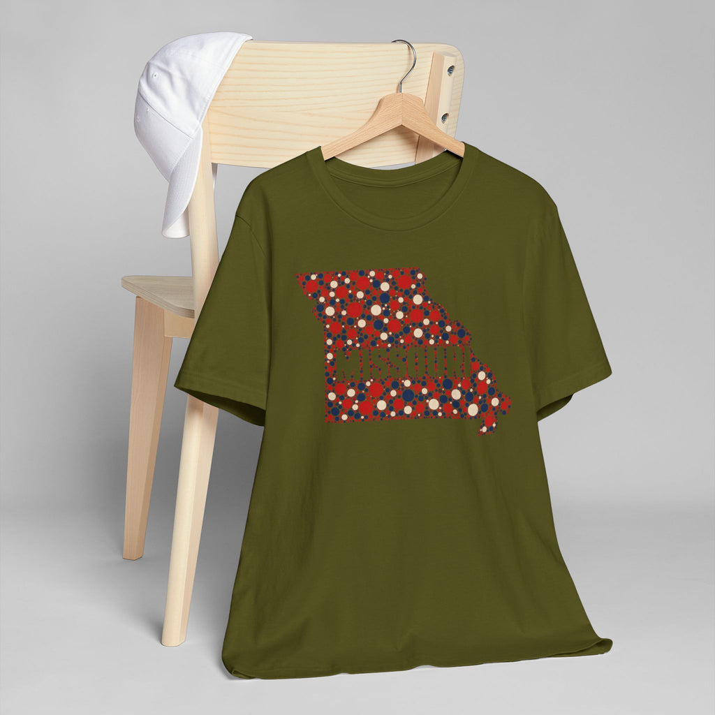 Missouri State Floral Map T-Shirt | Red White and Blue Missouri Outline Graphic Tee