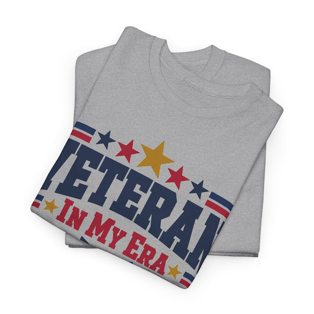 Gray short-sleeve T-shirt with patriotic star and stripe front graphic