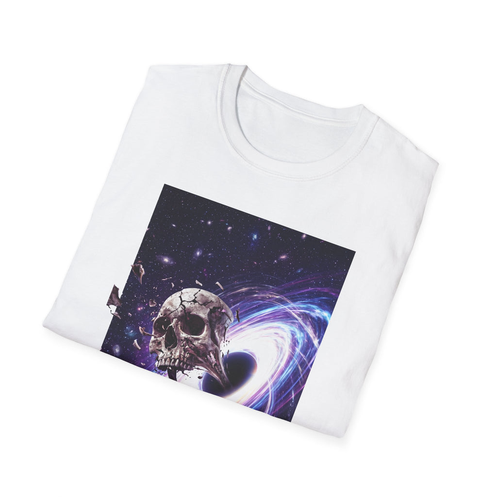 Galaxy skull T-shirt in white with purple space spiral skull graphic