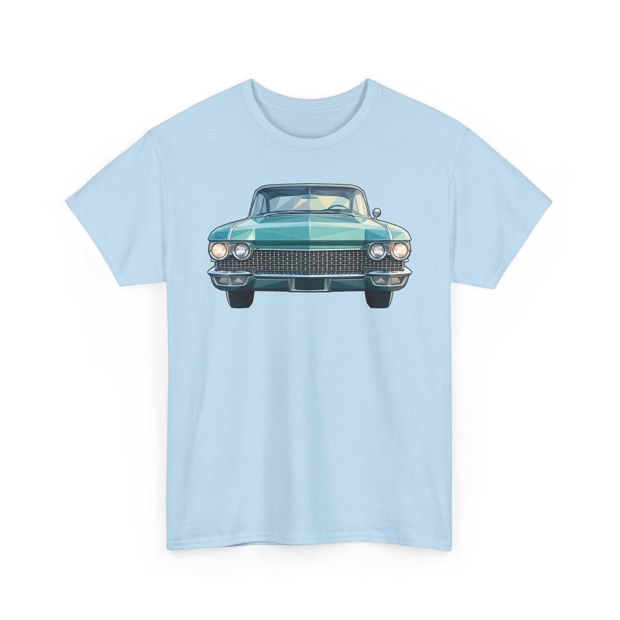 Light blue t-shirt with teal classic car front illustration
