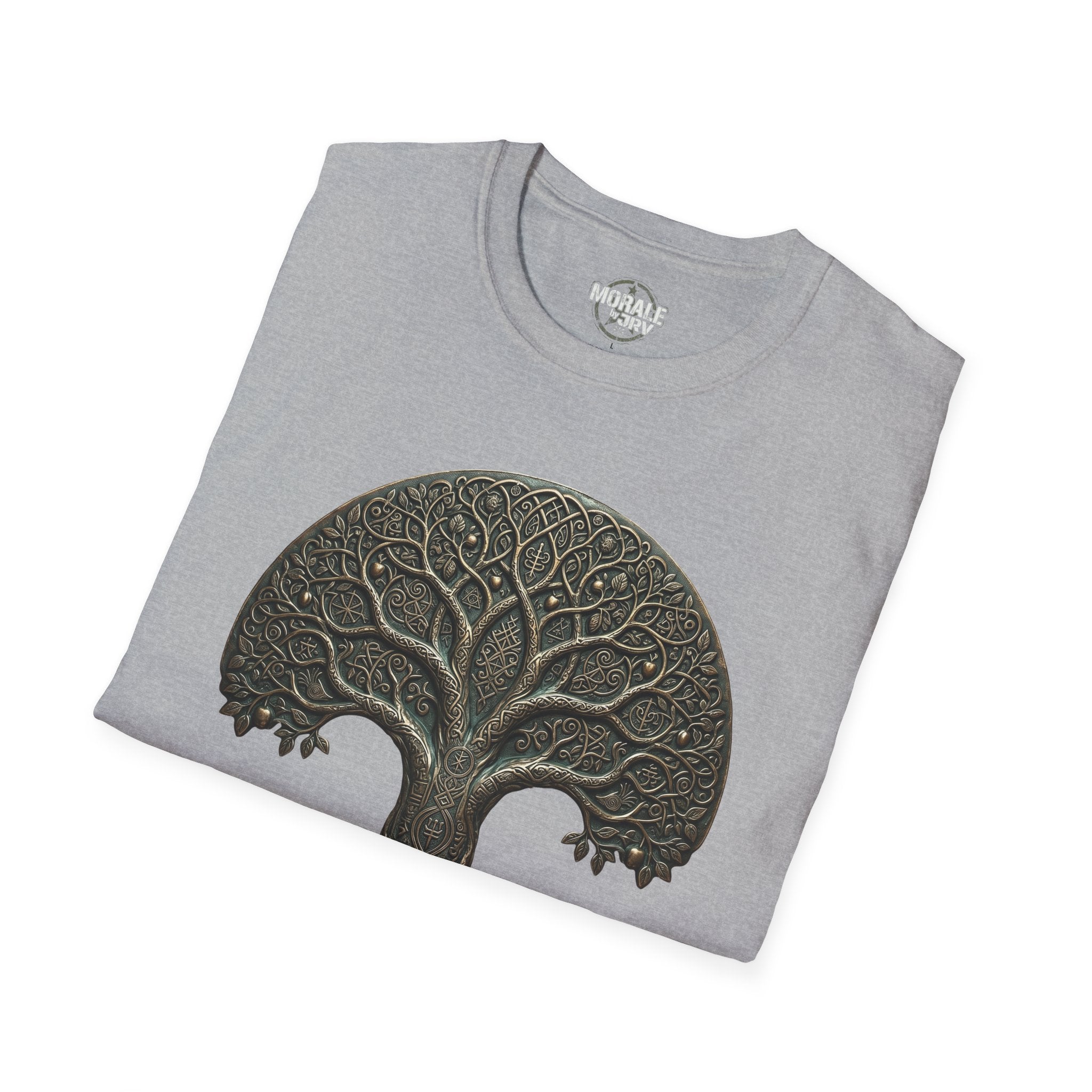 Sport Grey T-shirt with large Celtic tree of life roots and branches graphic