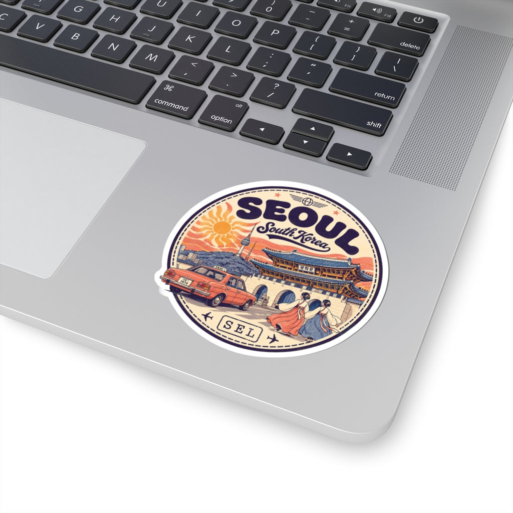 Seoul South Korea Vintage Travel Sticker – Retro Cityscape Kiss-Cut Decal