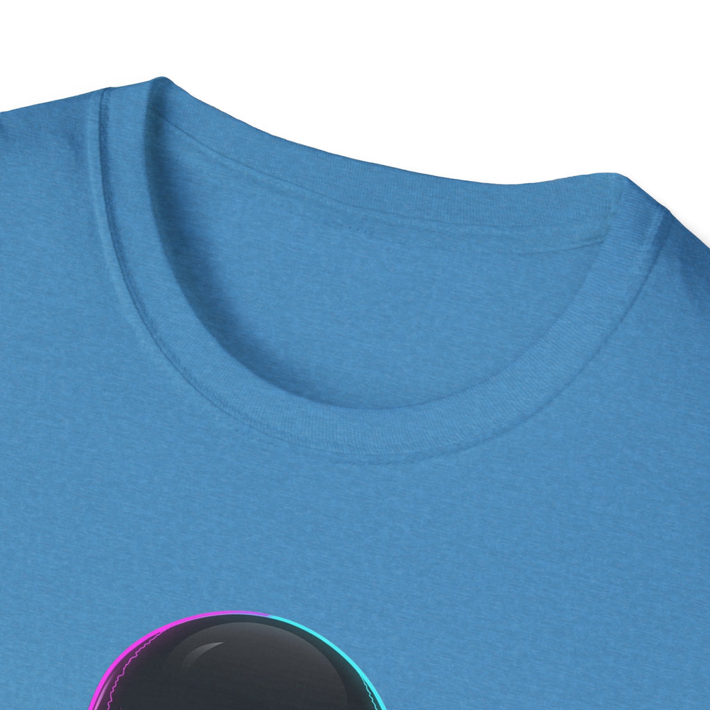 Blue crew-neck T-shirt close-up of neckline