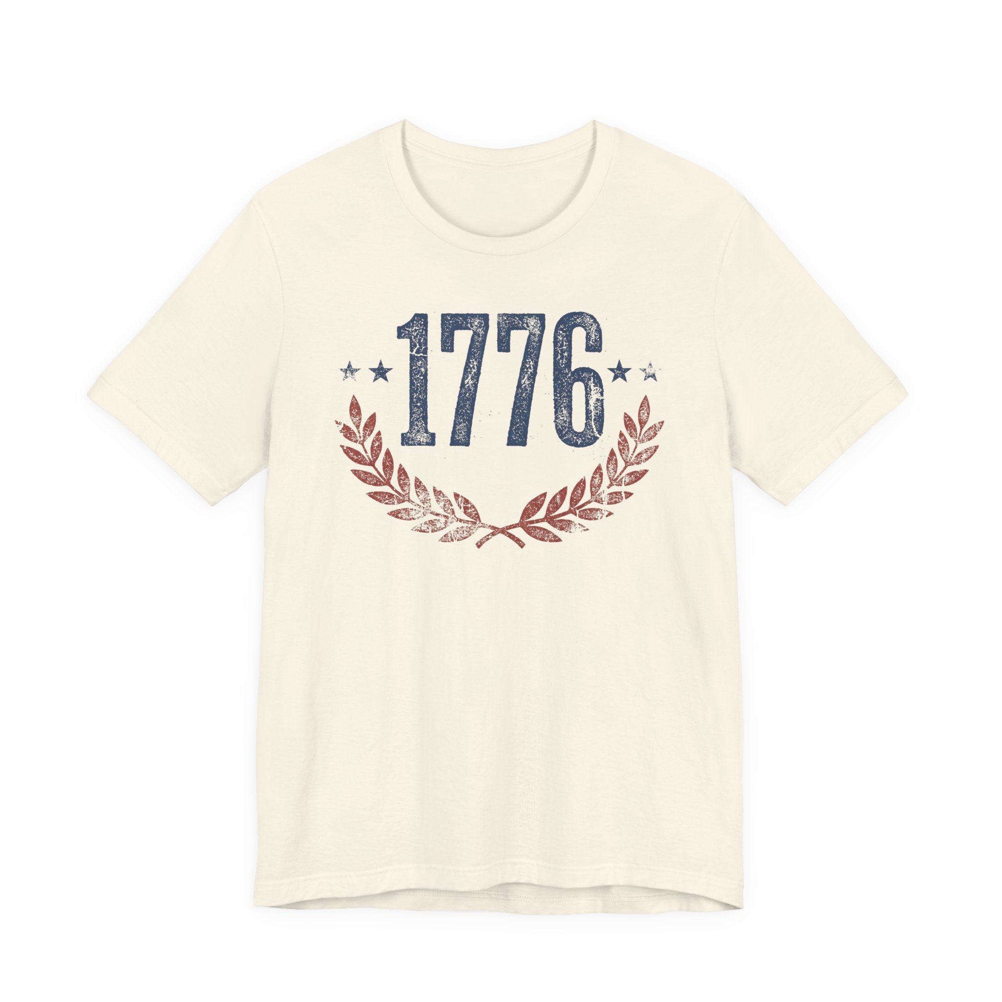 Natural T-shirt with '1776' laurel wreath graphic and star accents