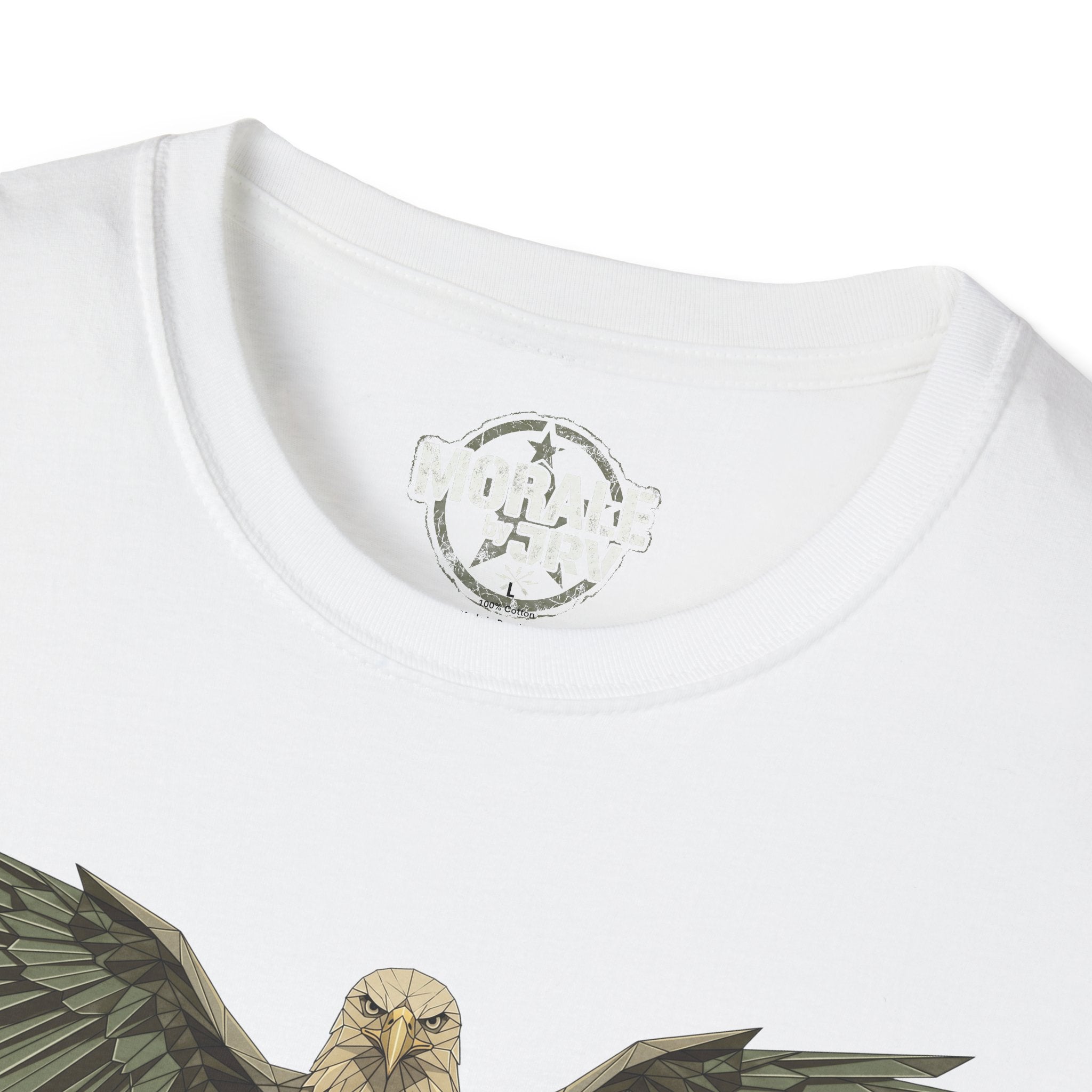 Soaring Hawk T-Shirt, white, close-up collar and small circular neck graphic
