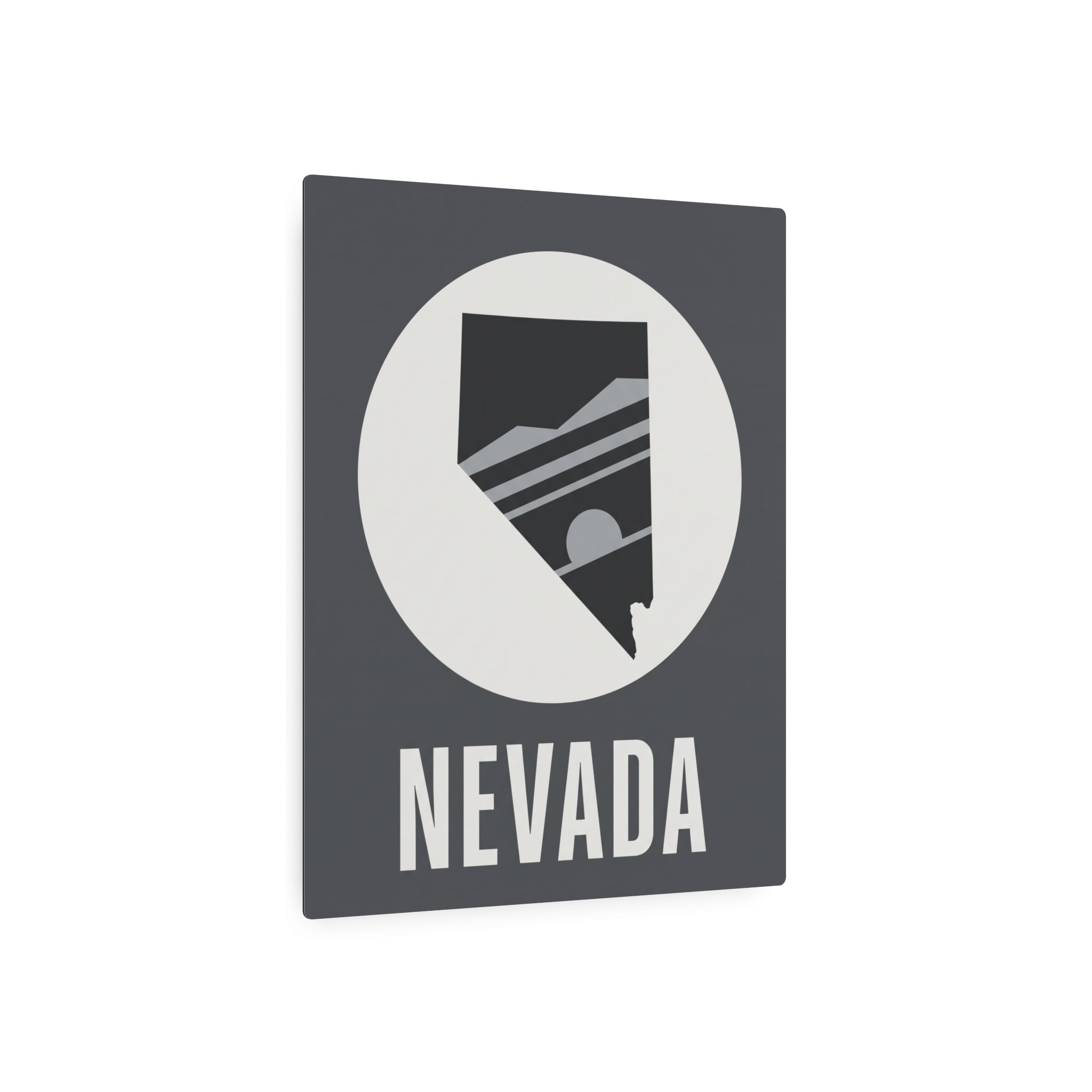 Dark Nevada wall sign featuring circular state emblem and bold “NEVADA” title