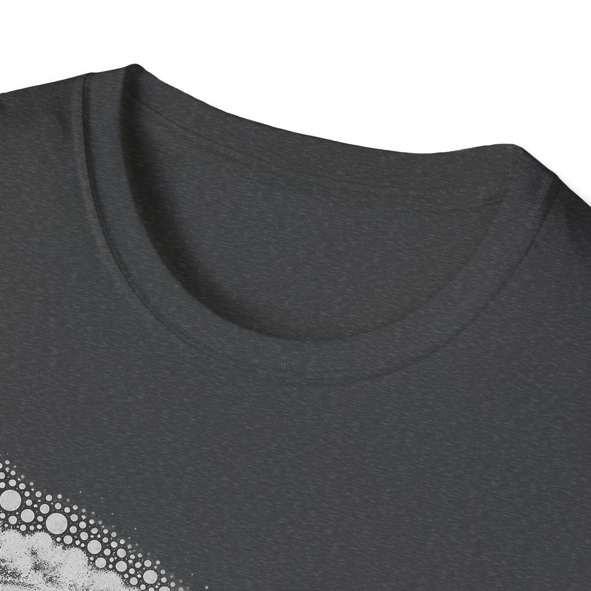 Dark t-shirt with crew neck and partial vintage open-wheel car graphic at lower left