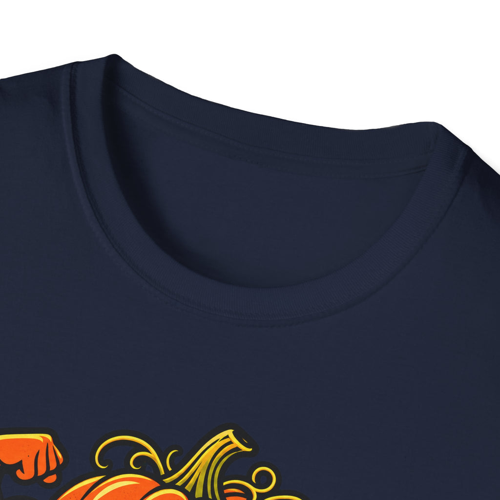 Navy crewneck t-shirt neckline close-up