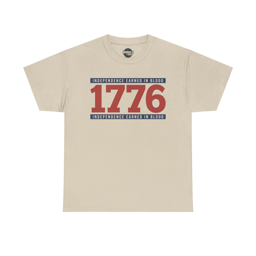 Sand graphic t-shirt with “1776” Independence earned in blood print