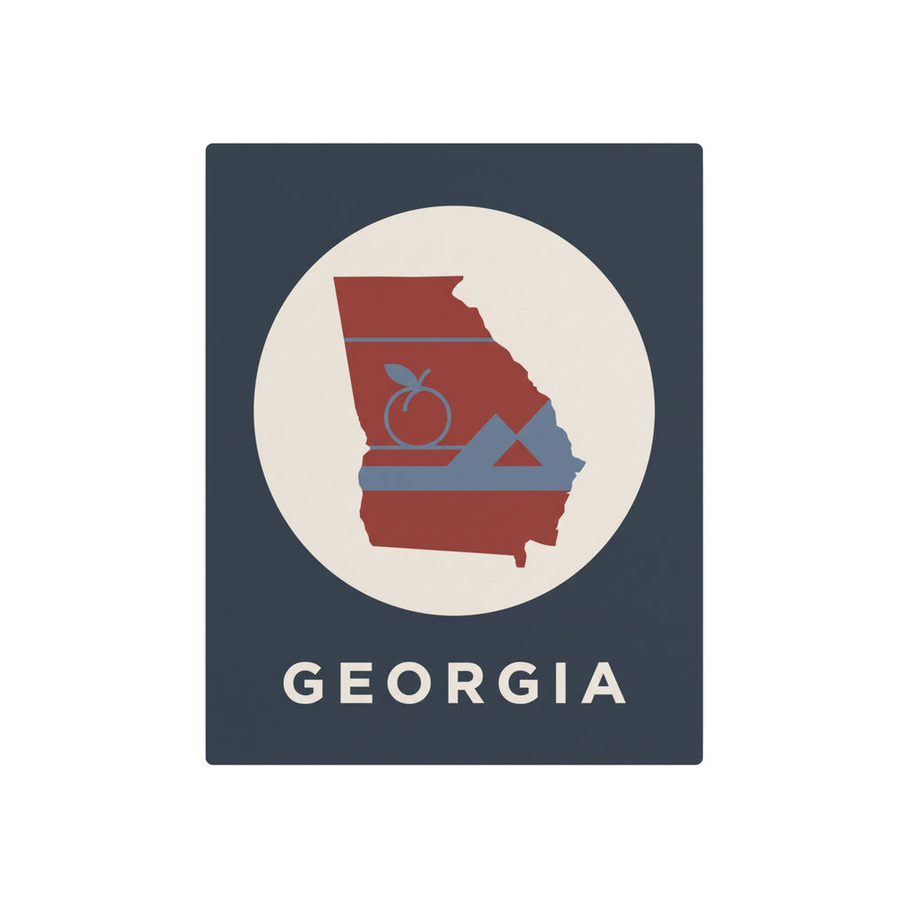 Georgia metal art sign with red state outline, peach/flower icon, and GEORGIA text on dark blue