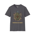 Dark heather T-shirt with controlled chaos grenade explosion graphic
