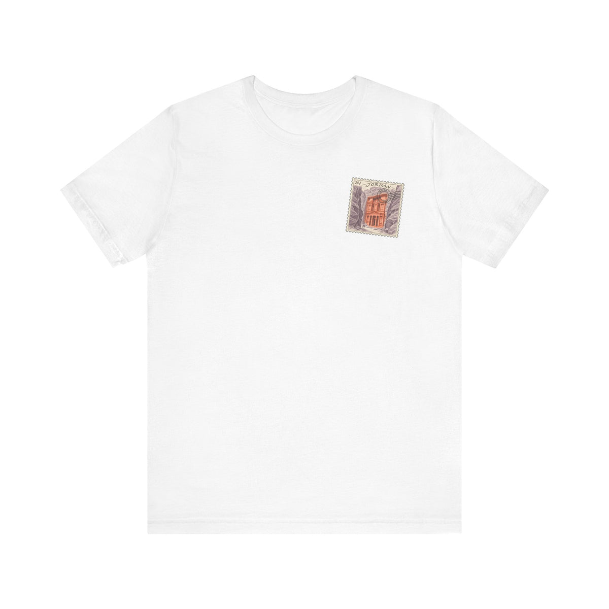 White crewneck T-shirt with small chest square graphic print
