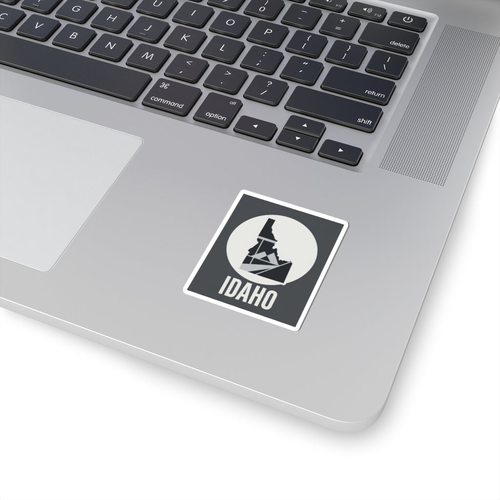 Idaho outline kiss-cut sticker, dark square with Idaho text