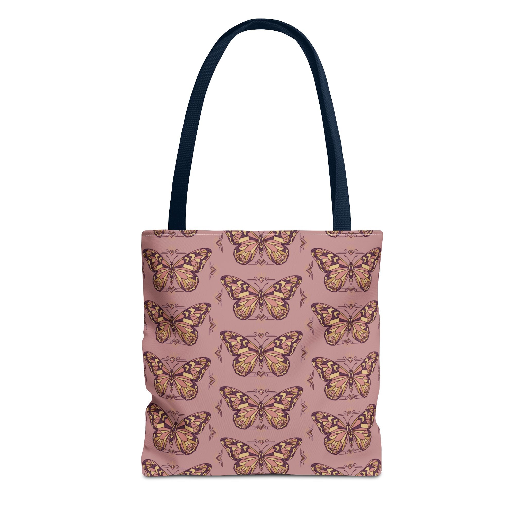 Tote bag with butterfly pattern all-over print, navy handles