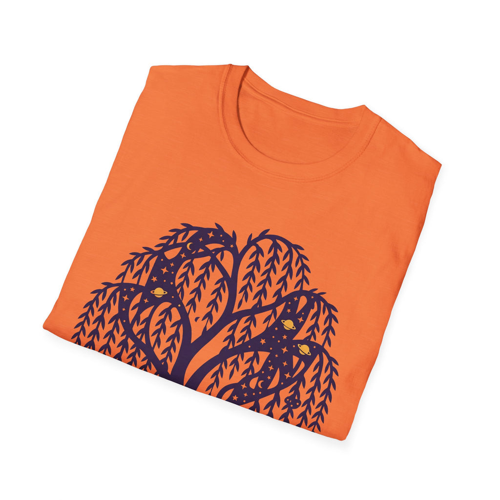 Camiseta naranja Willow Tree Night Owls con gráfica de árbol y búhos nocturnos