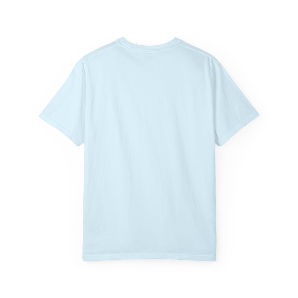 Light blue crewneck T-shirt, plain front and back.
