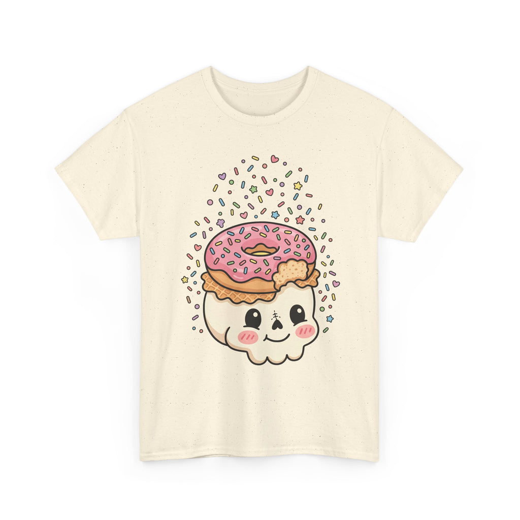 Cute Donut Skull T-Shirt, natural front with donut-sugar skull graphic