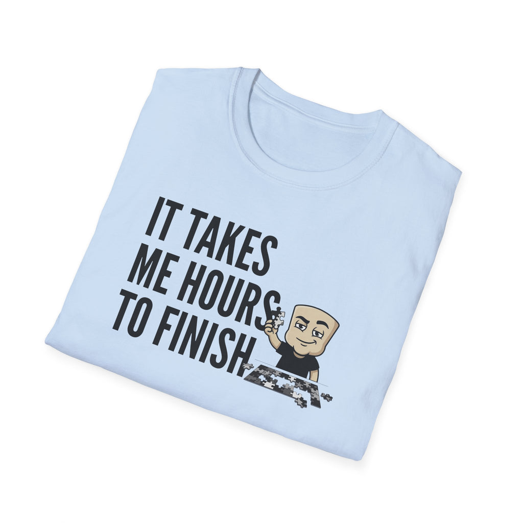 Light blue T-shirt with puzzle quote graphic