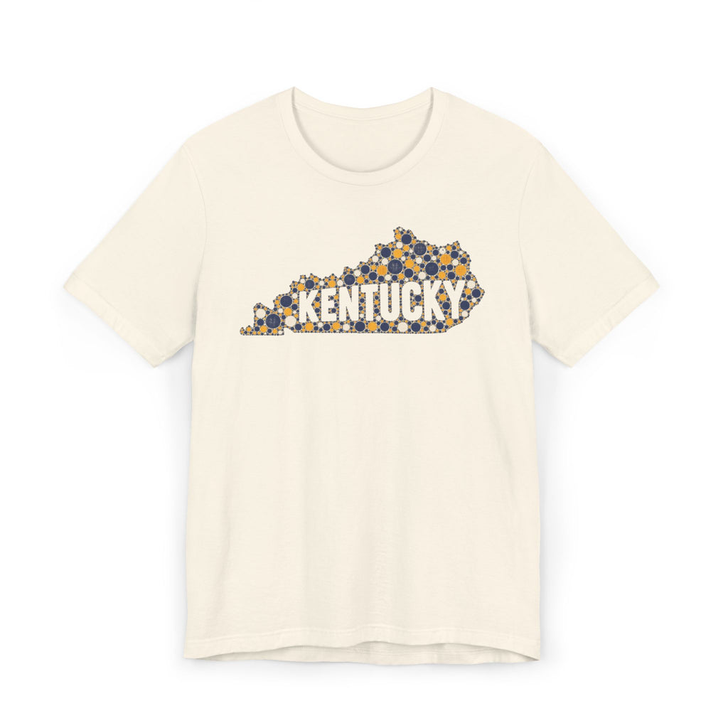 Kentucky State Shape T-Shirt | Blue and Gold Pattern Kentucky Outline Graphic Tee