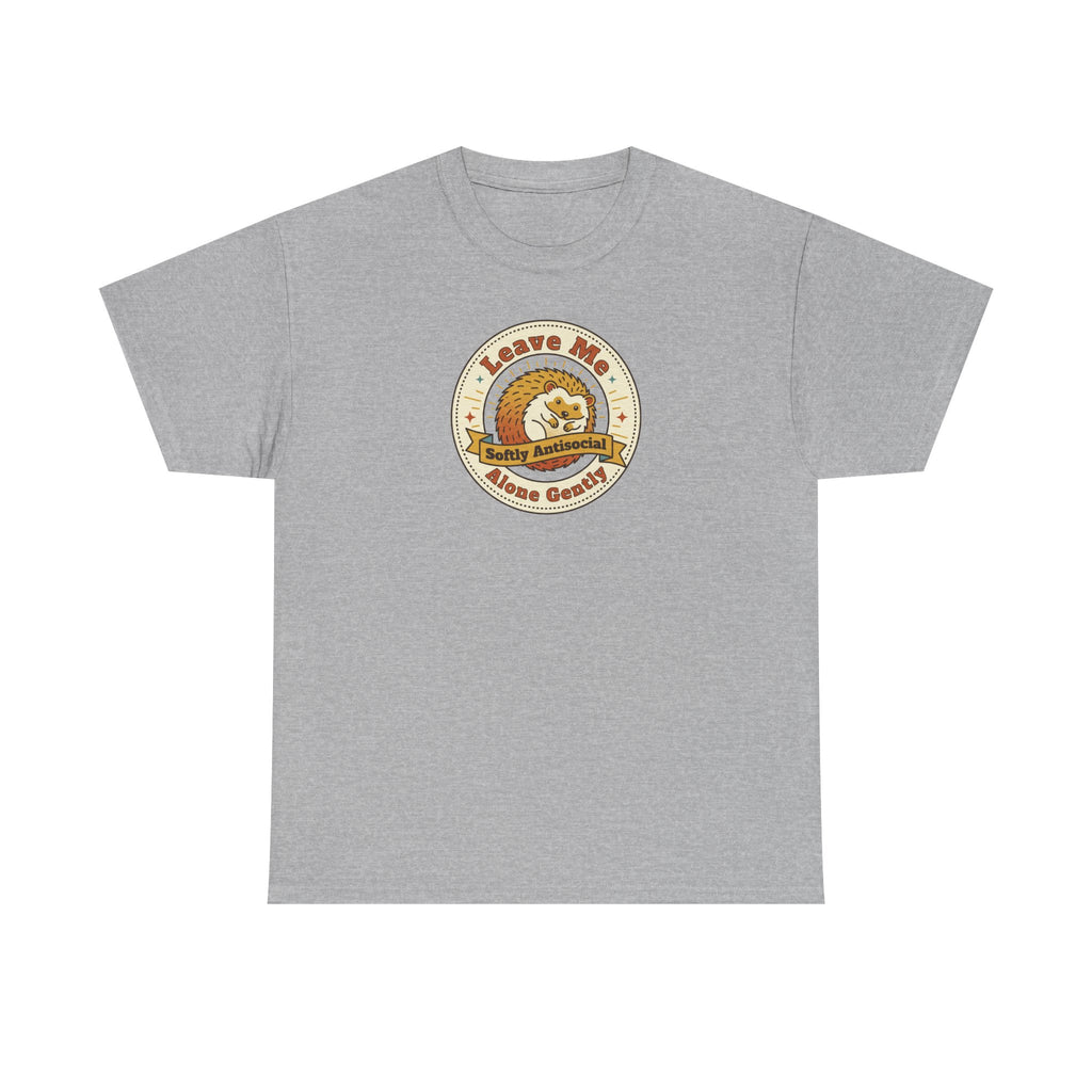 Badge graphic t-shirt, light gray crewneck with circular nature badge print