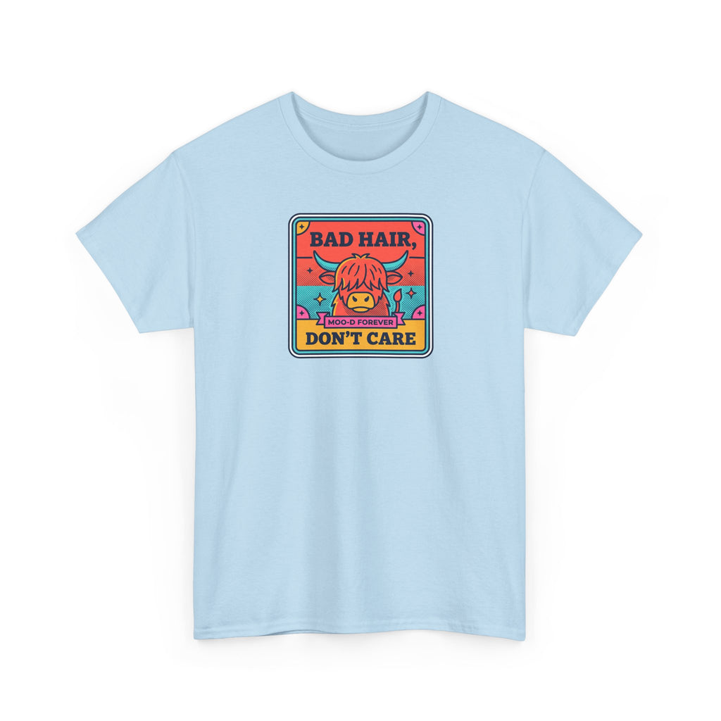 Light blue short-sleeve T-shirt with cartoon chest graphic