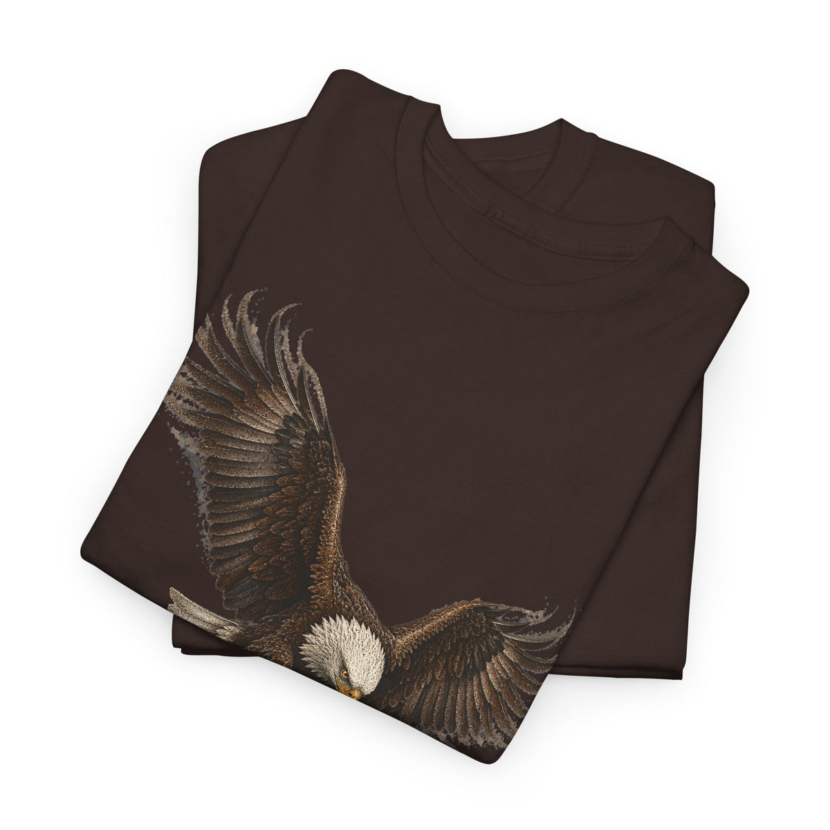 Dark brown eagle graphic t-shirt with wings spread print at bottom hem