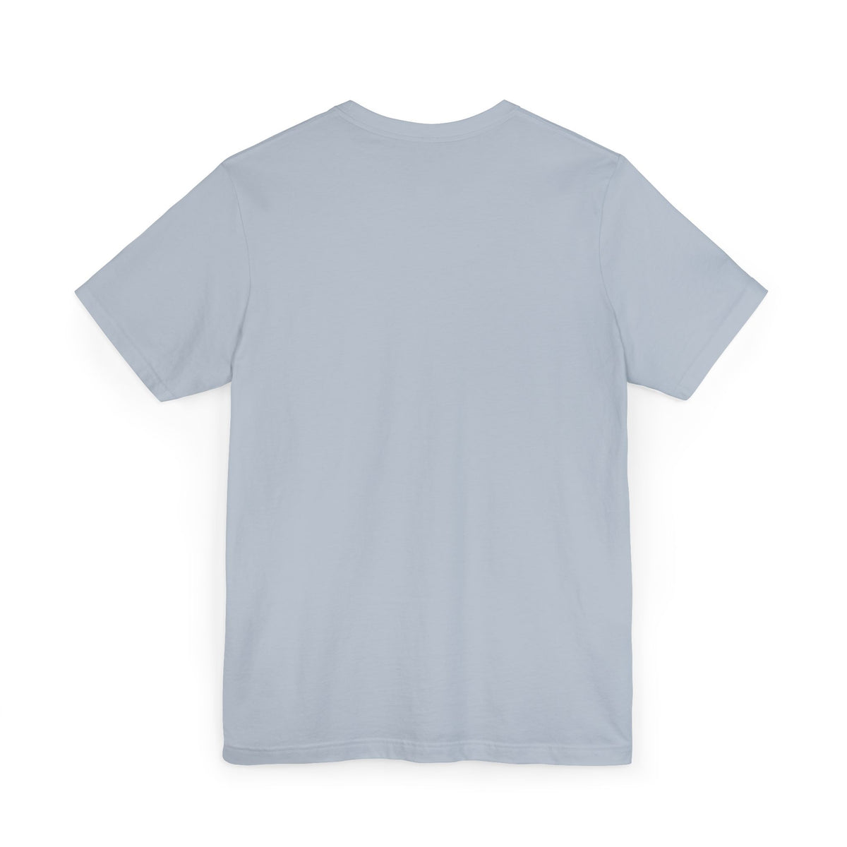 Light blue crewneck t-shirt, plain front with short sleeves