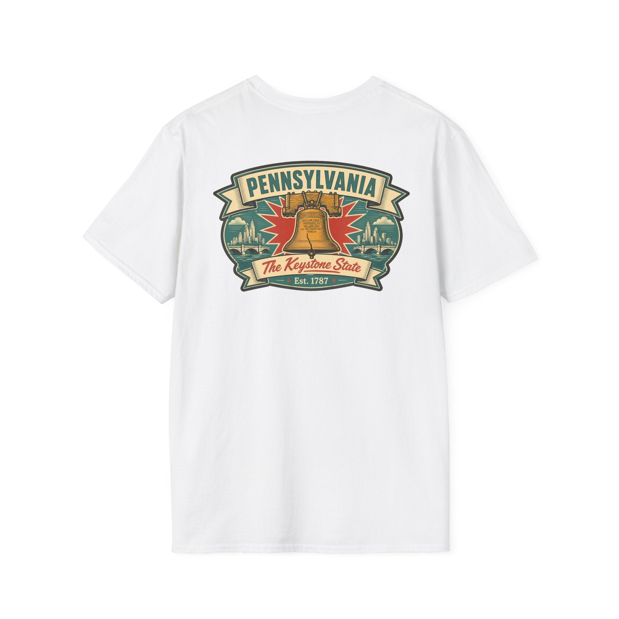 Pennsylvania Liberty Bell T-shirt in white with front Pennsylvania crest graphic