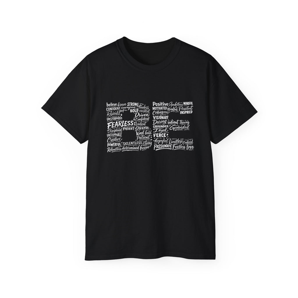 Life word cloud T-shirt in black with inspirational typography print