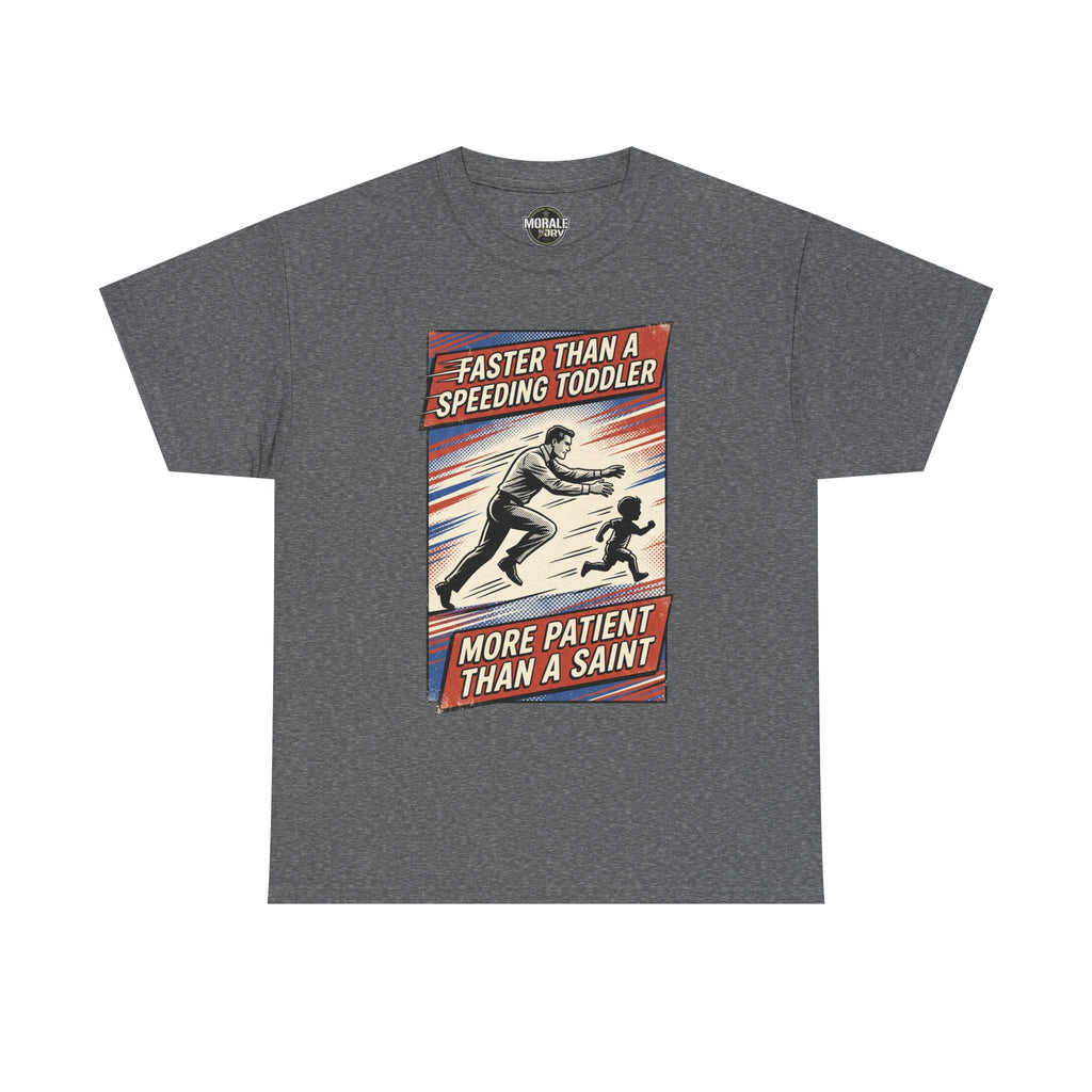 Faster Than A Speeding Toddler T-Shirt, graphite heather, square vintage-style print