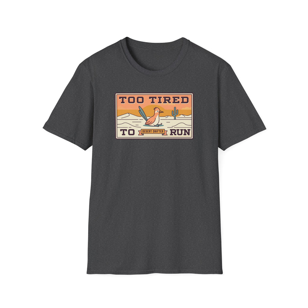 Dark heather short-sleeve T-shirt with front desert runner graphic