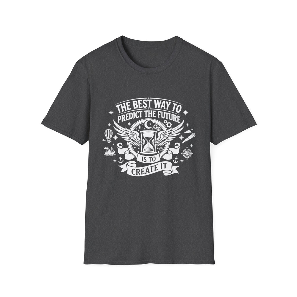 Dark Heather T-shirt with winged 'Create It' quote graphic on front